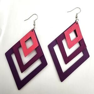 Retro Pink Purple Diamond Shaped Earrings